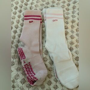 Two pairs of TAVI Barbie Pilates, socks white and pink lightly used size medium